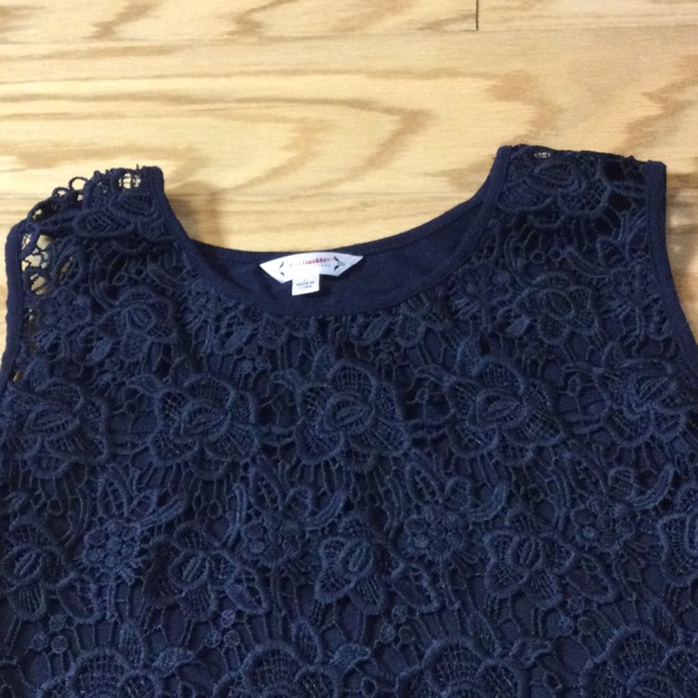 L Nanette Lepore navy lace overlay stretch top - Picture 12 of 15